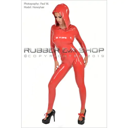 Hooded Latex Leotard Line Catsuit